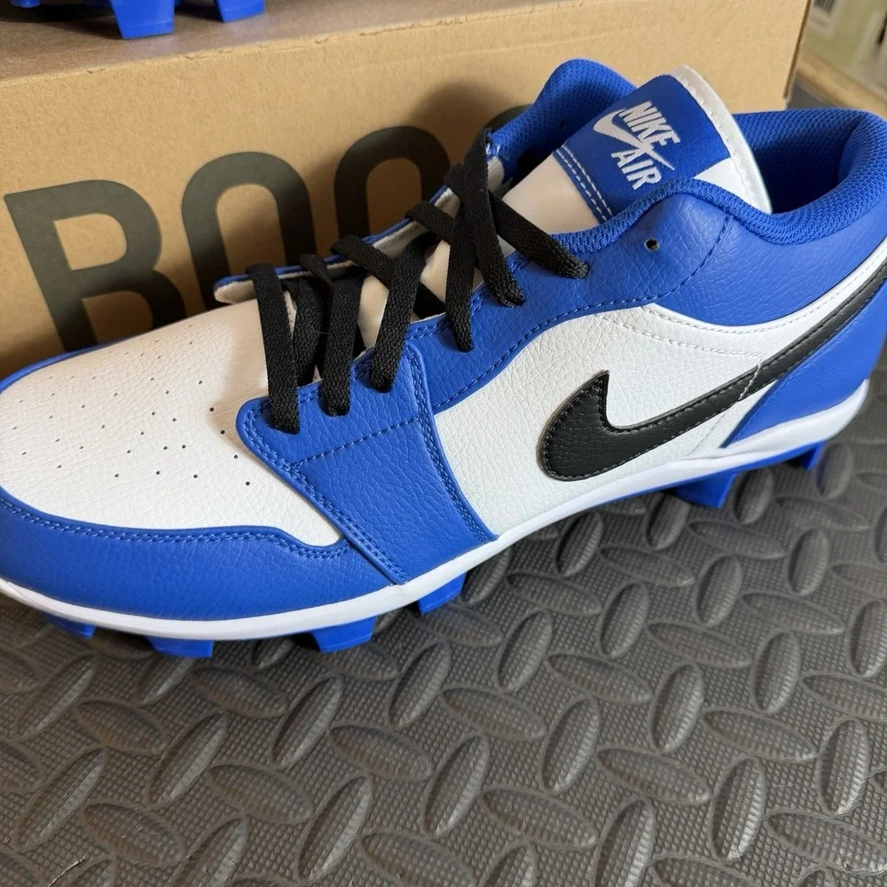 Nike Air Jordan 1 Low Blue Black White Baseball Cleats CJ8524-411 Men's Size 13